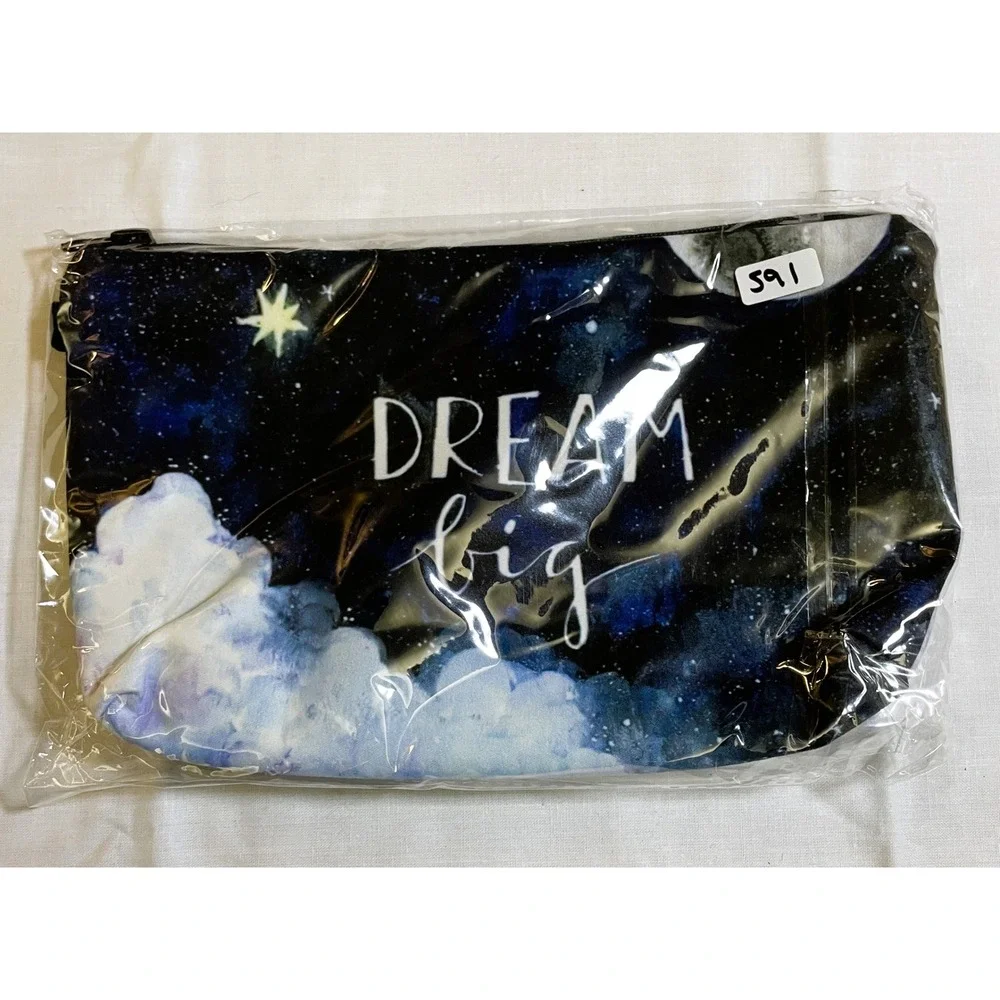 The Pouch Cosmetic Bag Navy Blue NWT Dream Big Galaxy Celestial Star - Picture 1 of 2